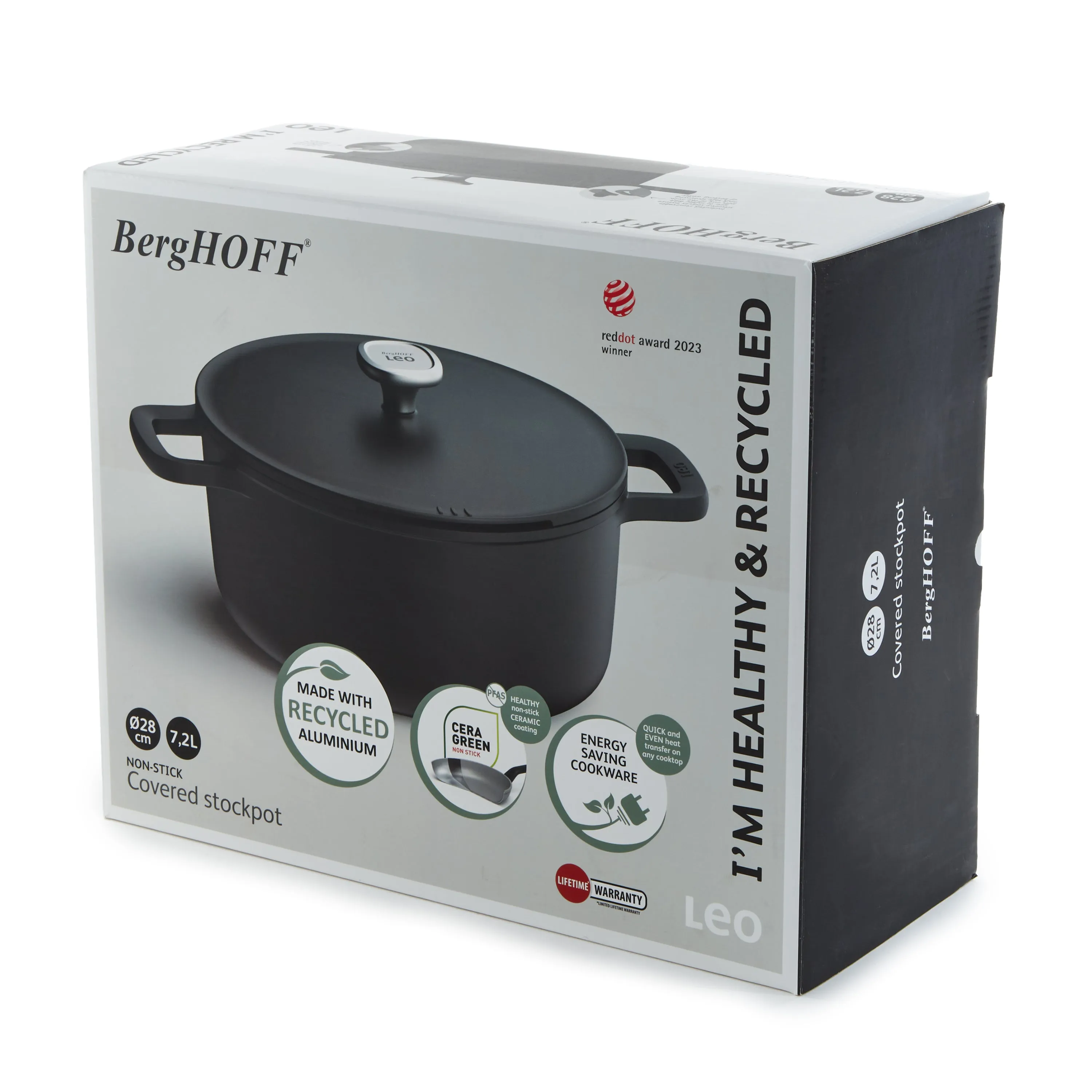 BergHOFF Leo Phantom Nonstick Ceramic 11" Stockpot 7.6qt., Recycled