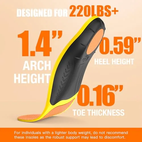 BestHalo Plantar Fasciitis Insoles - High Arch Support Inserts, Gel Cushion, Relief for Flat Feet - 220  lbs Orthotics Insoles Ideal for Work Boots (Orange, Men 7-8.5 | Women 8-9.5)