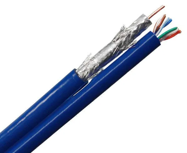 Bundled Cable, 1x RG6U Quad Shield, 1x CAT6 600MHz 23AWG, Blue, 500ft Spool