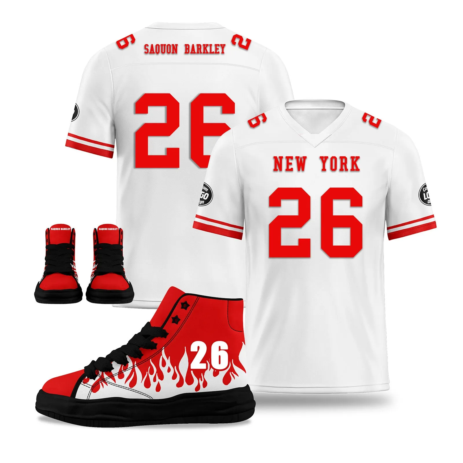 Custom White Red New York Football Jersey and Firesoul Sports Shoes Combo Offer Personalized Combo ZH-D020273-21