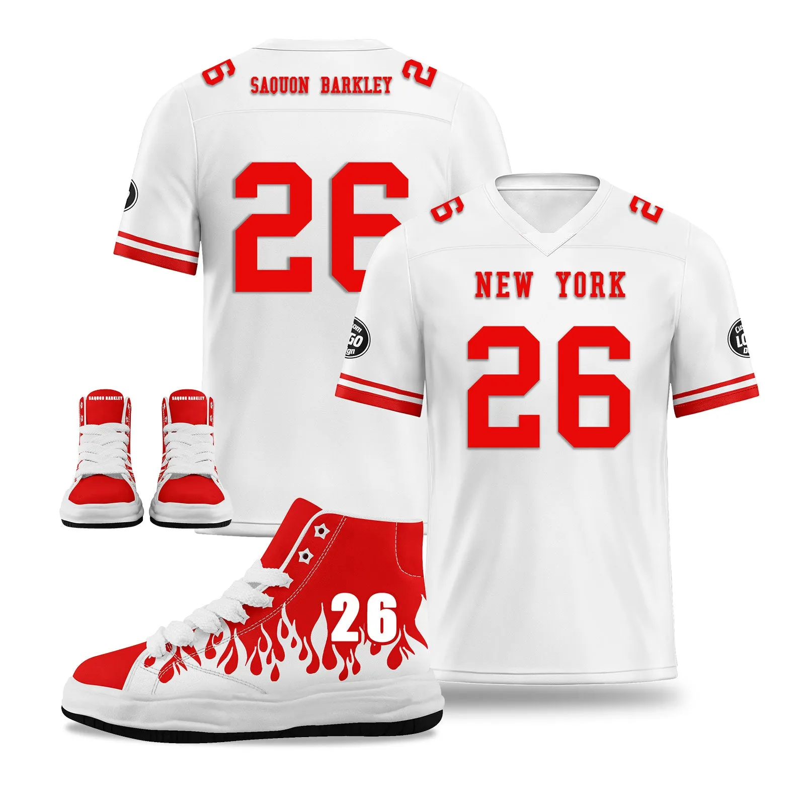 Custom White Red New York Football Jersey and Firesoul Sports Shoes Combo Offer Personalized Combo ZH-D020273-21