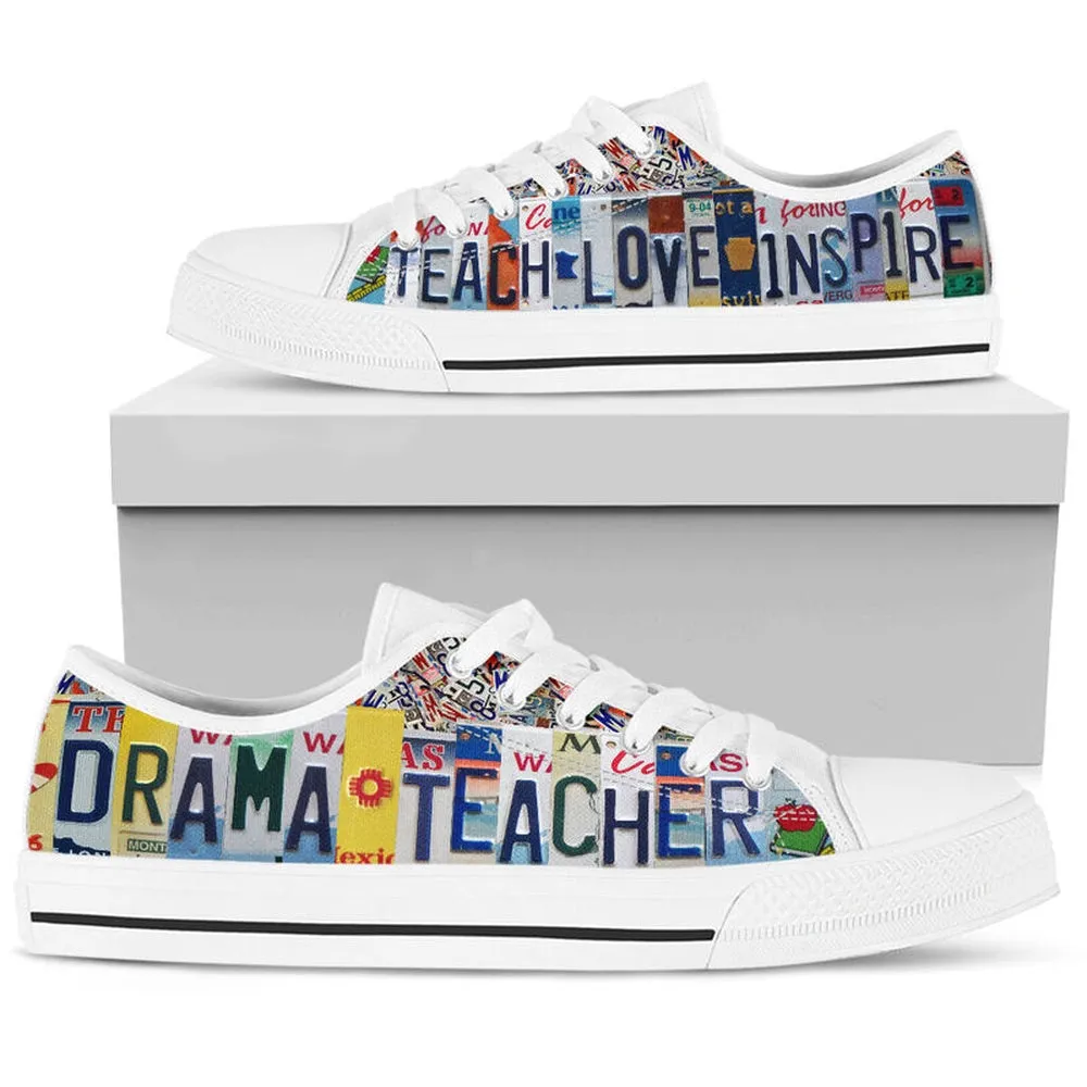 Drama Teacher Inspire License Plates Low Top Shoes, Teacher Shoes, Low Top Sneakers