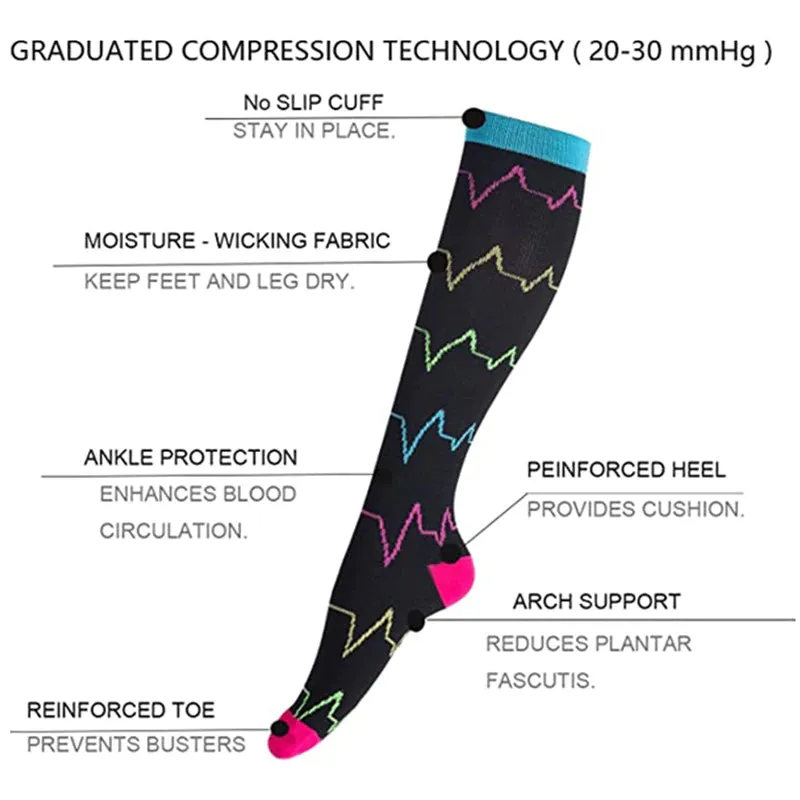 EKG Heartbeat Patterned Knee High - White (Compression Socks)