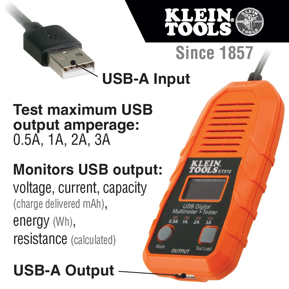 Klein ET910 USB Digital Meter & Tester, USB-A (Type A)