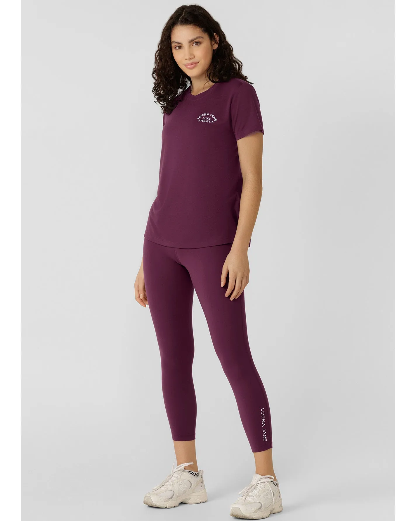 Lorna Jane Lotus No Chafe Phone Pocket Ankle Biter Leggings - Mulberry