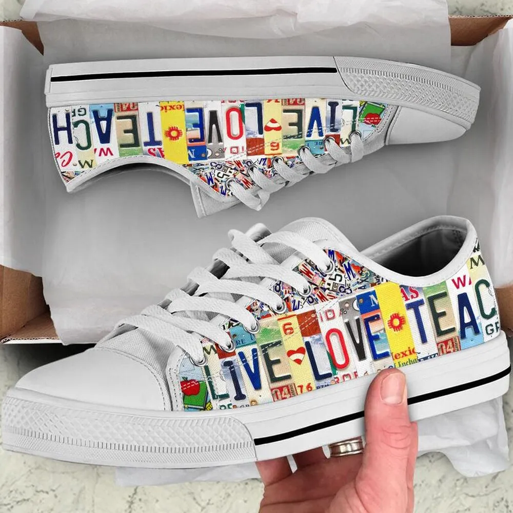 Middle School Live Love License Plates Low Top Shoes, Teacher Shoes, Low Top Sneakers