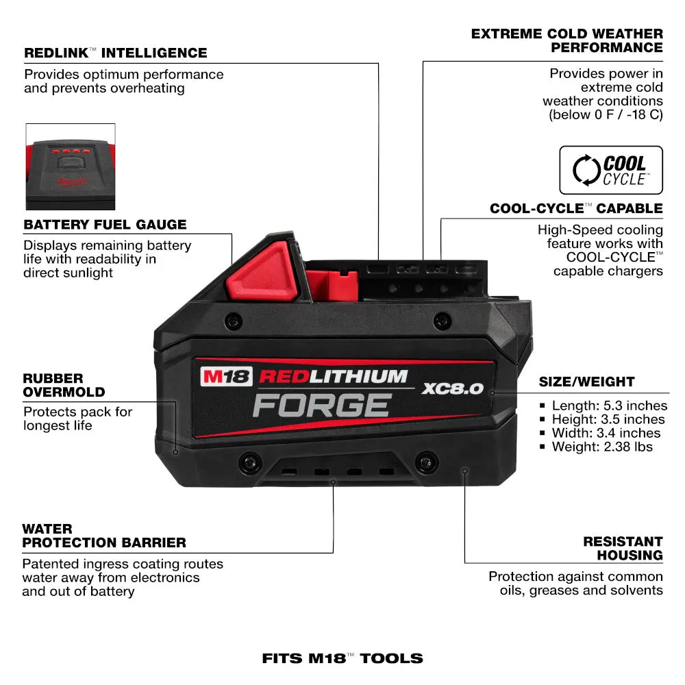 Milwaukee 2912-20B8F M18 FUEL 18V 1" SDS Plus Rotary Hammer w/ 8AH Forge Battery