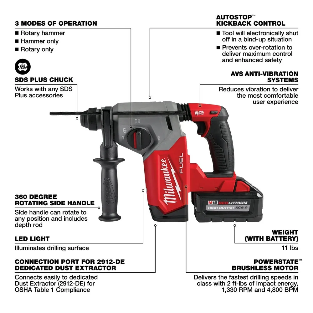 Milwaukee 2912-22 M18 FUEL 18V 1" SDS Plus Brushless Rotary Hammer Kit