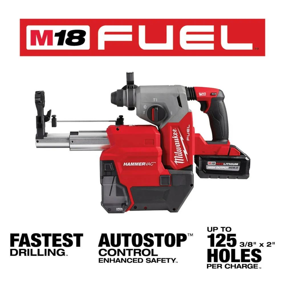 Milwaukee 2912-22DE M18 FUEL 18V 1" SDS Plus Rotary Hammer Dust Extractor Kit