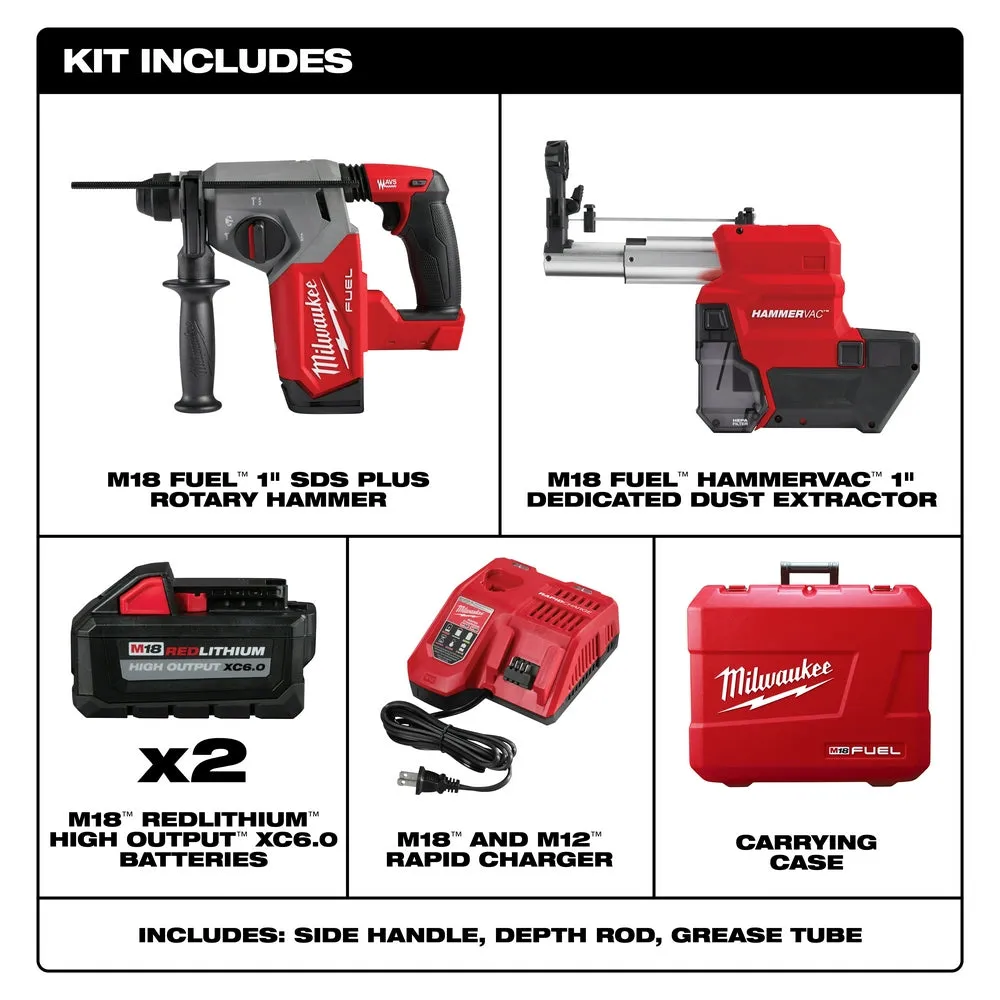 Milwaukee 2912-22DE M18 FUEL 18V 1" SDS Plus Rotary Hammer Dust Extractor Kit