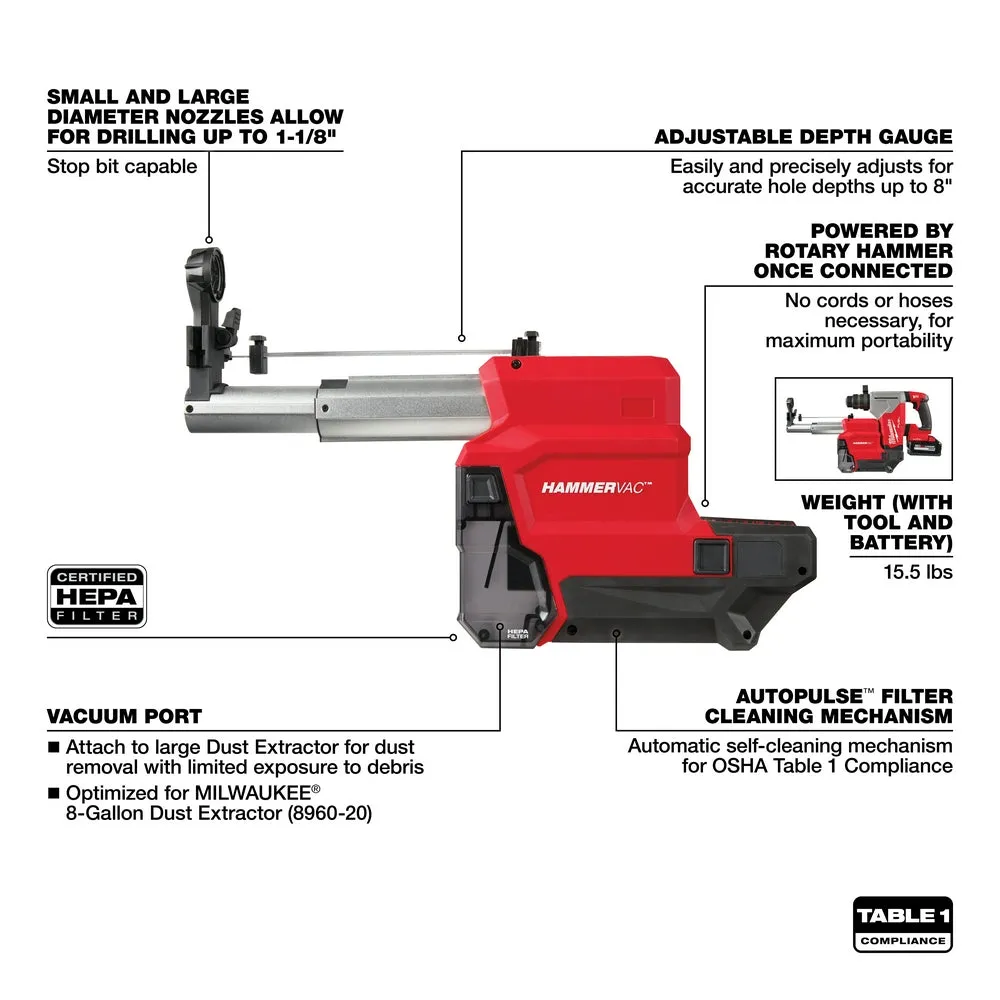 Milwaukee 2915-22DE M18 FUEL 18V 1-1/8" SDS Plus Rotary Hammer HAMMERVAC Kit