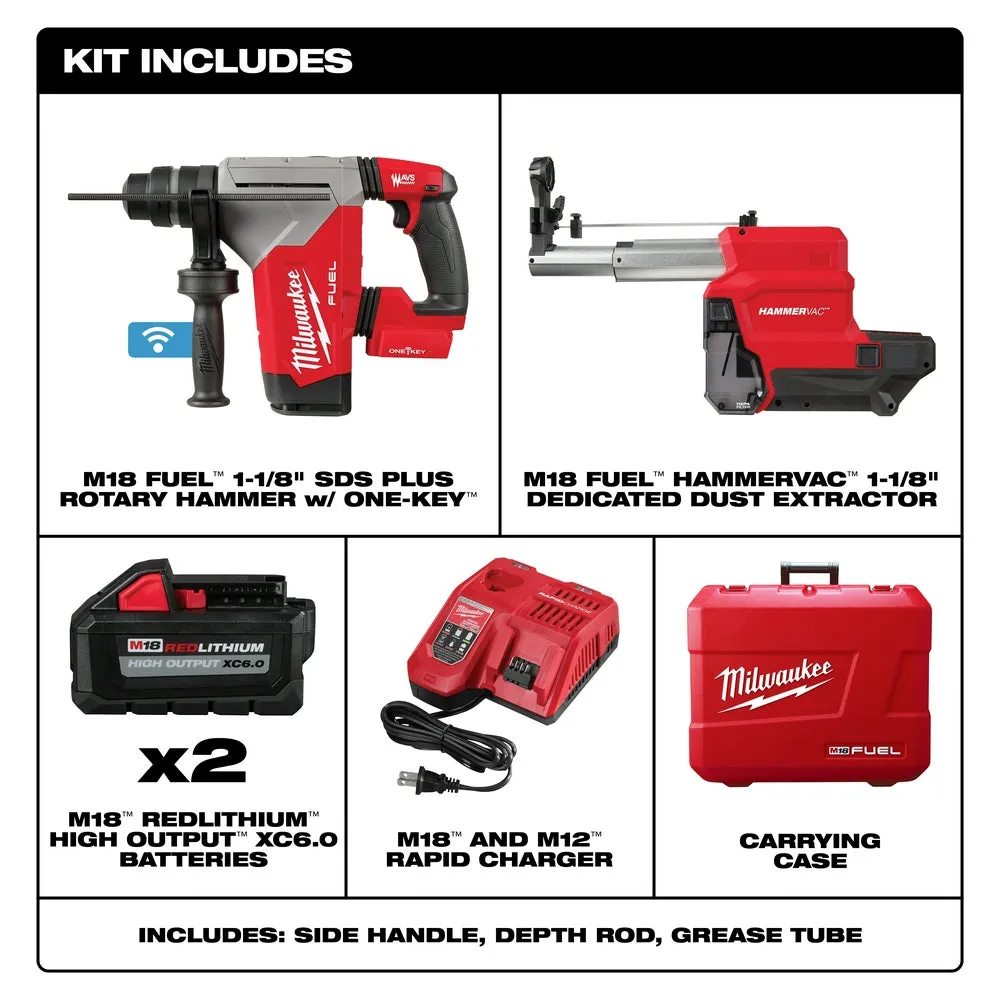 Milwaukee 2915-22DE M18 FUEL 18V 1-1/8" SDS Plus Rotary Hammer HAMMERVAC Kit