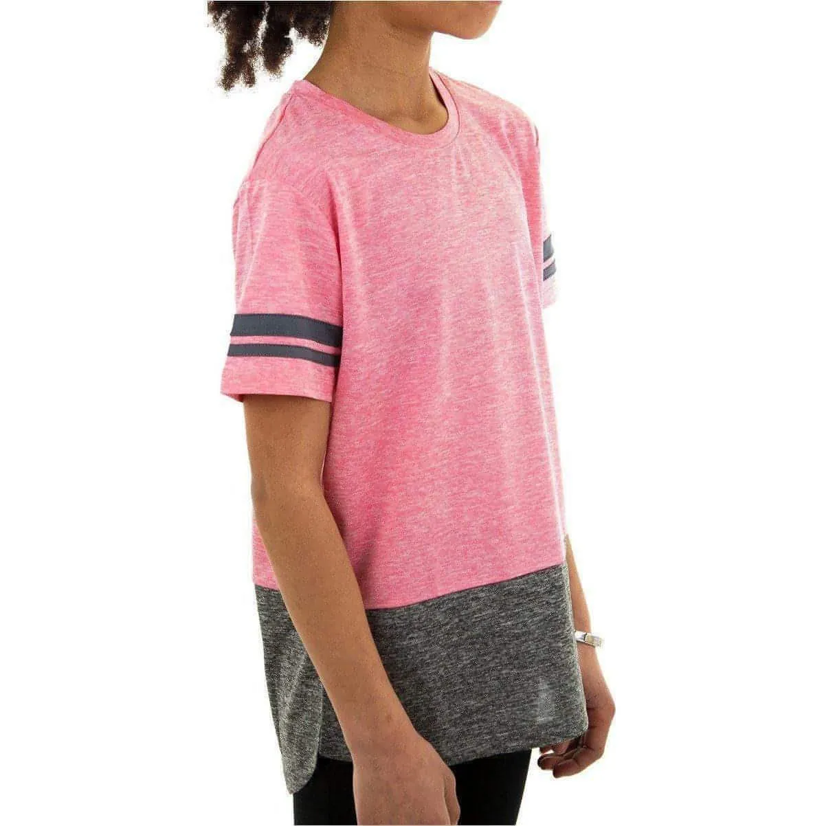 More Mile Marl Girls Short Sleeve Training Top - Pink