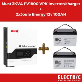 MUST PV1800 VPK multi-function inverter/charger & 2x Joule Energy Gel Battery 12v 100AH