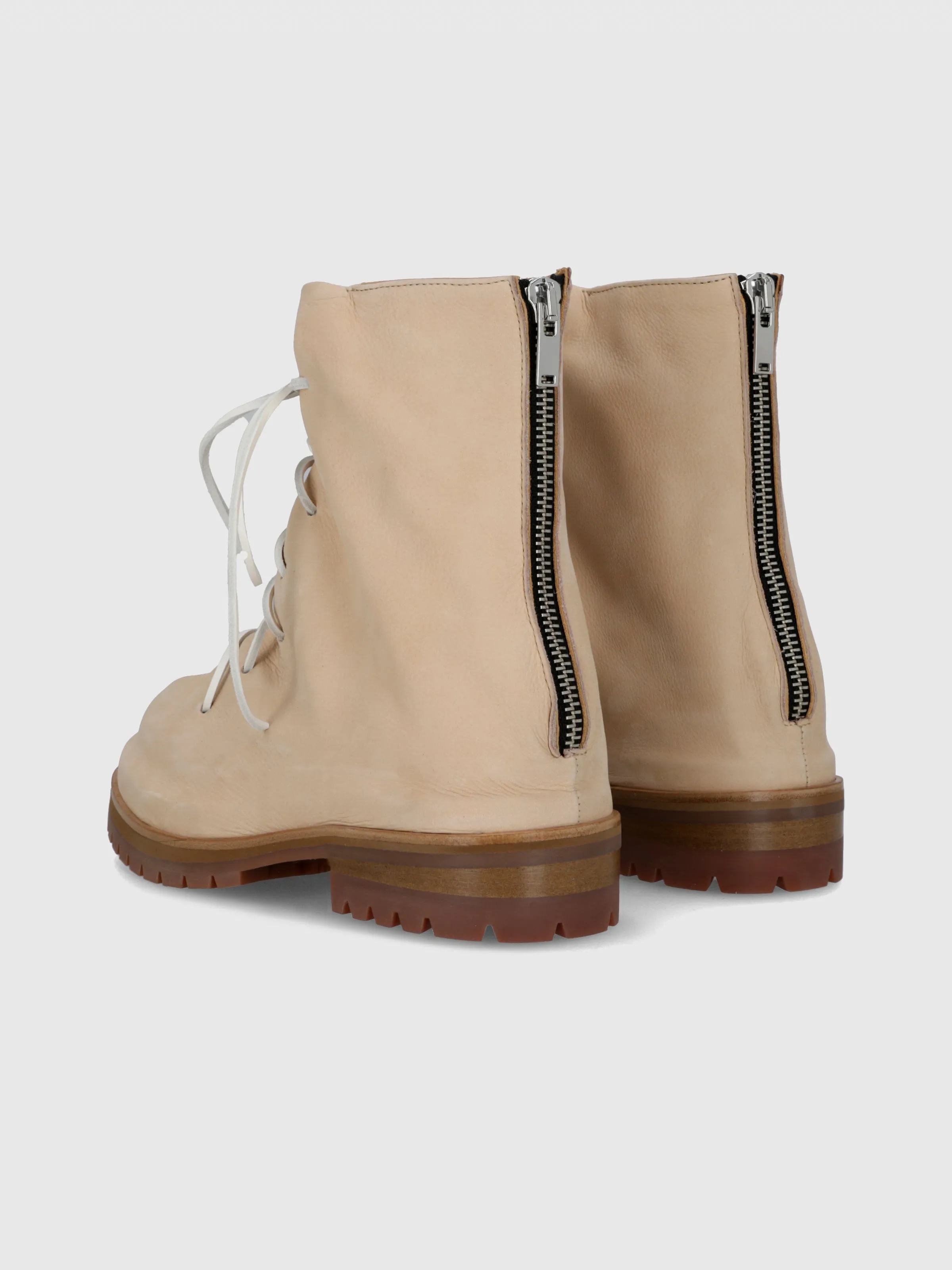 Nabuk Leather Lace-Up Marathon Boot in Cream