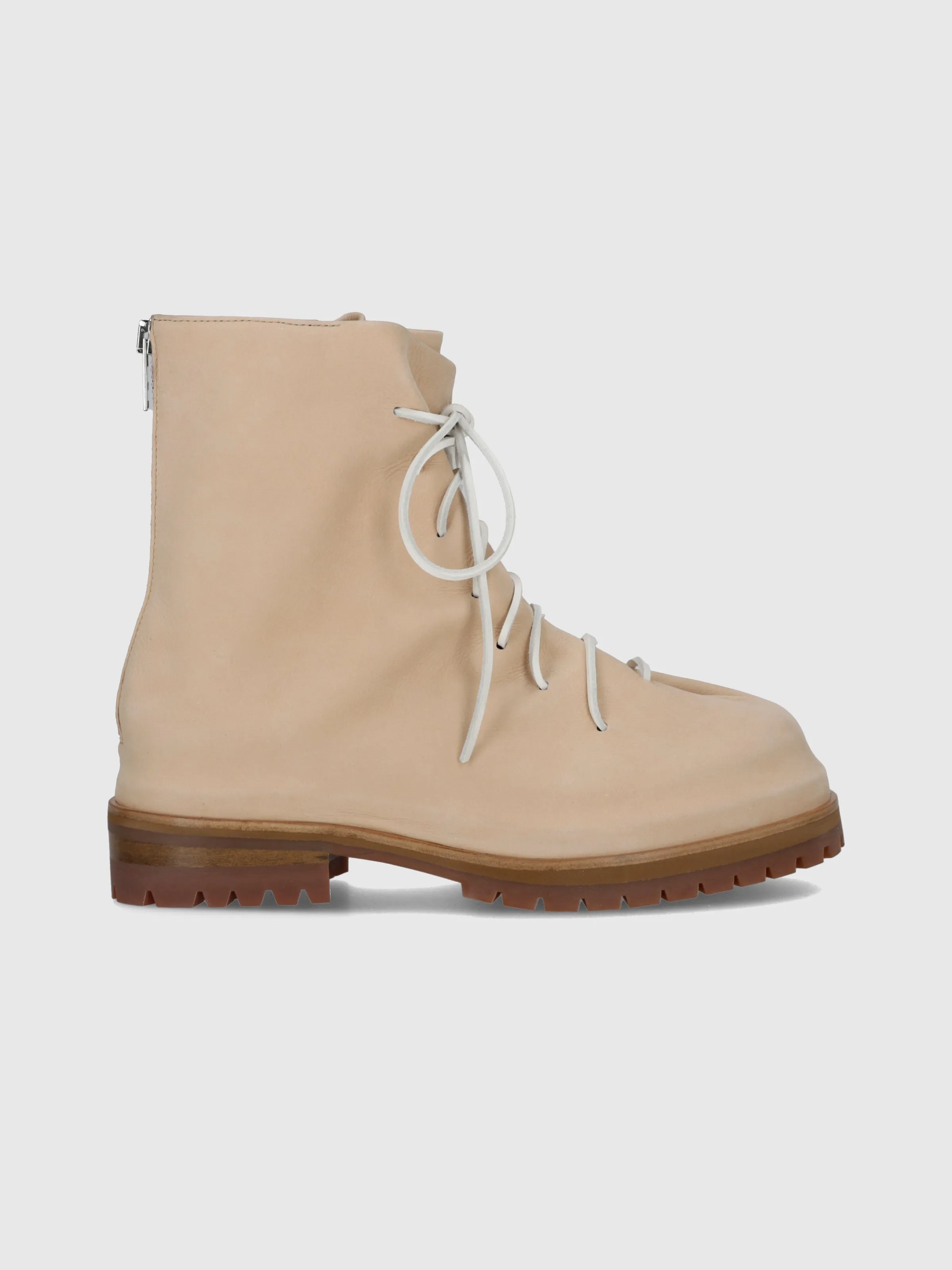 Nabuk Leather Lace-Up Marathon Boot in Cream