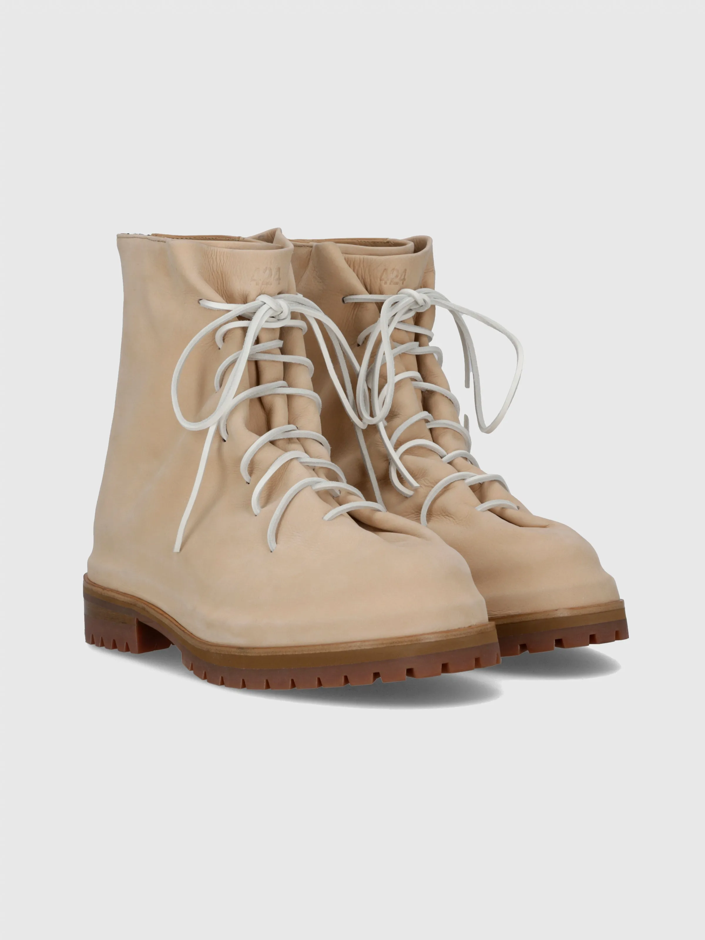 Nabuk Leather Lace-Up Marathon Boot in Cream