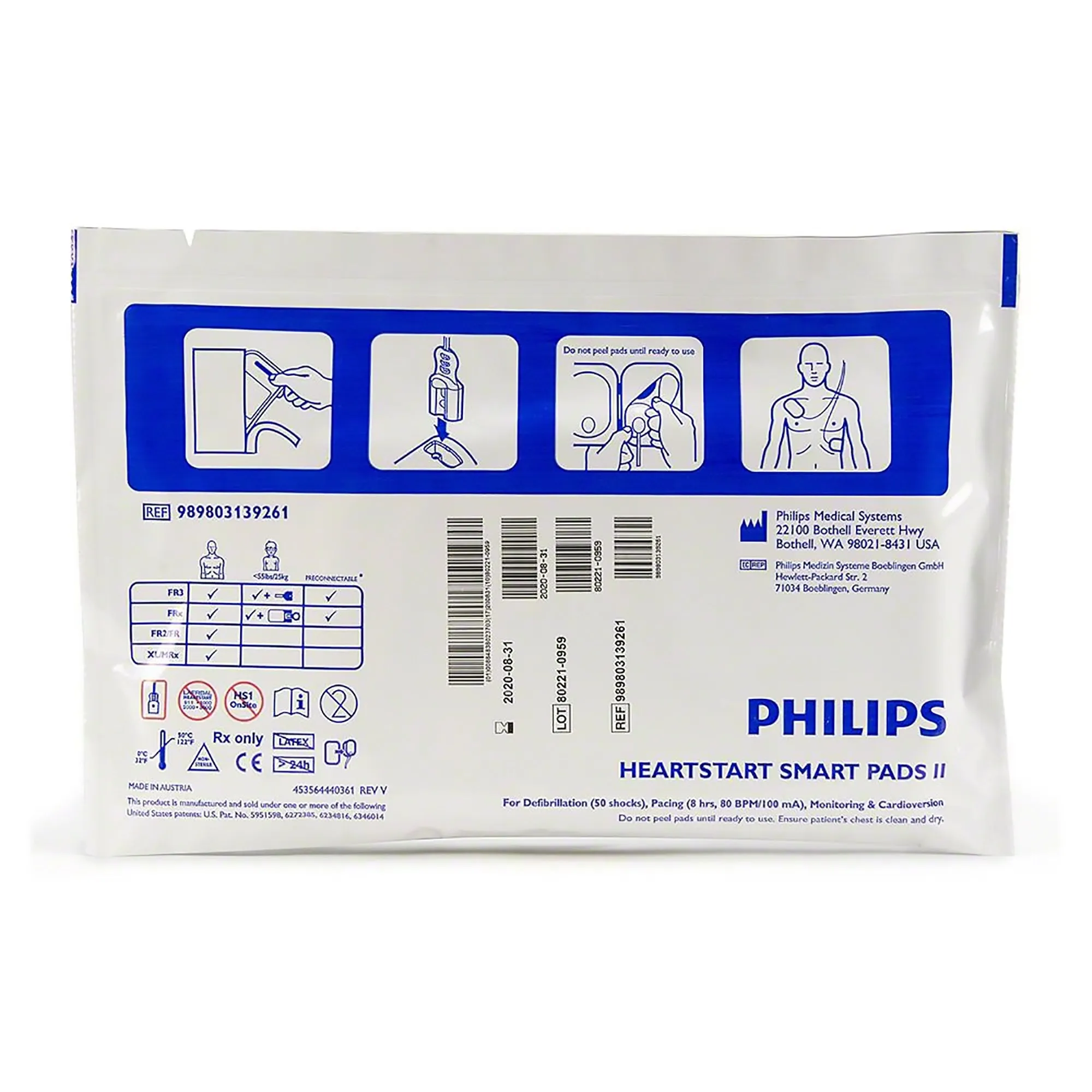 Philips HeartStart AED FRx Smart Pads II Set, Dual Use for Adults and Children