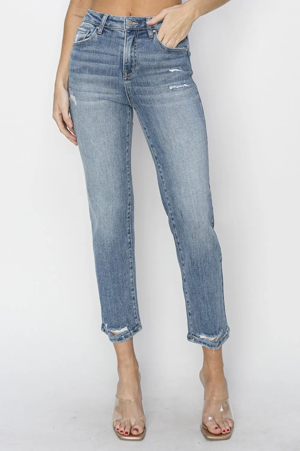 RISEN Fineas High Waist Distressed Cropped Jeans