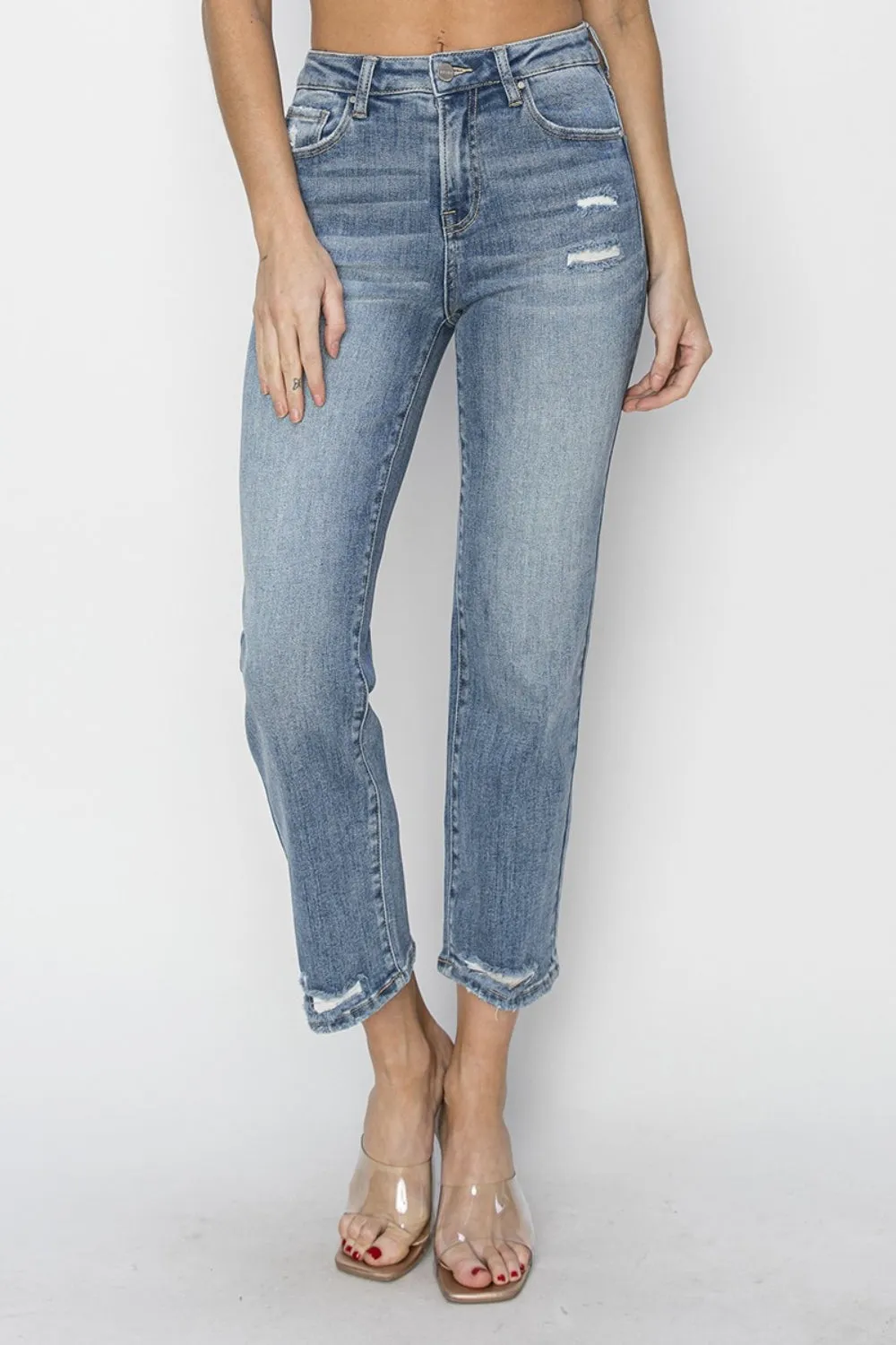 RISEN Fineas High Waist Distressed Cropped Jeans