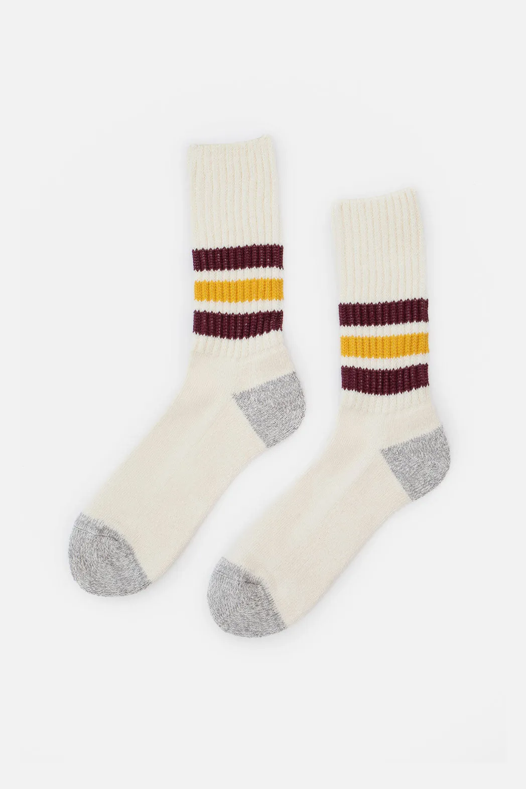 Rototo Coarse Ribbed Old School Socks / Bordeaux Yellow