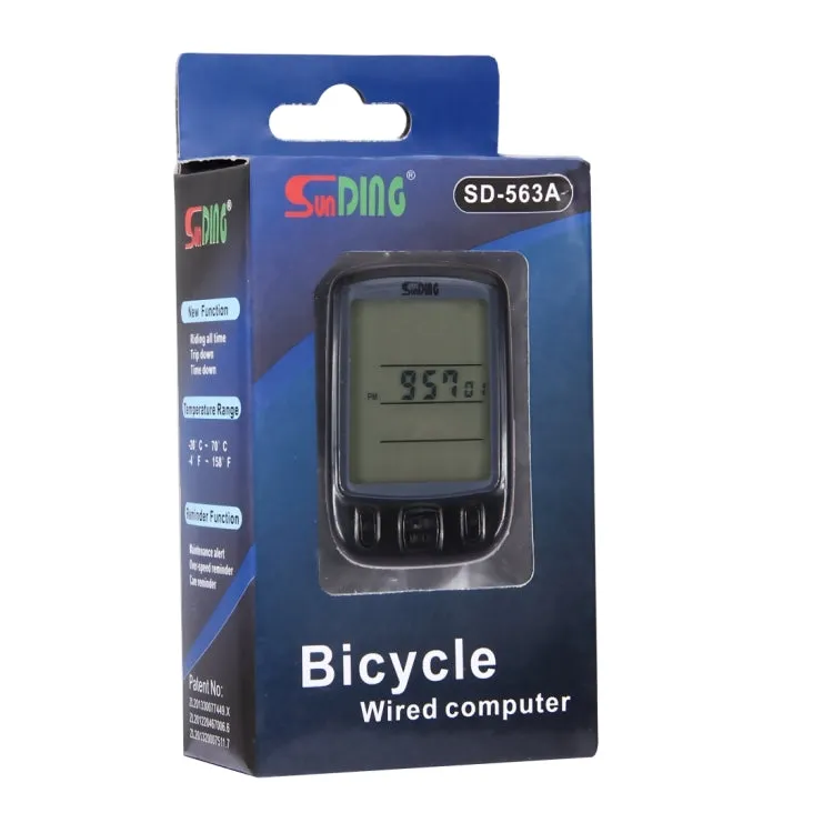 SunDing SD-563B Multifunction Wired LCD Screen Waterproof Bicycle Computer Odometer Speedometer withLight Control Backlight Function