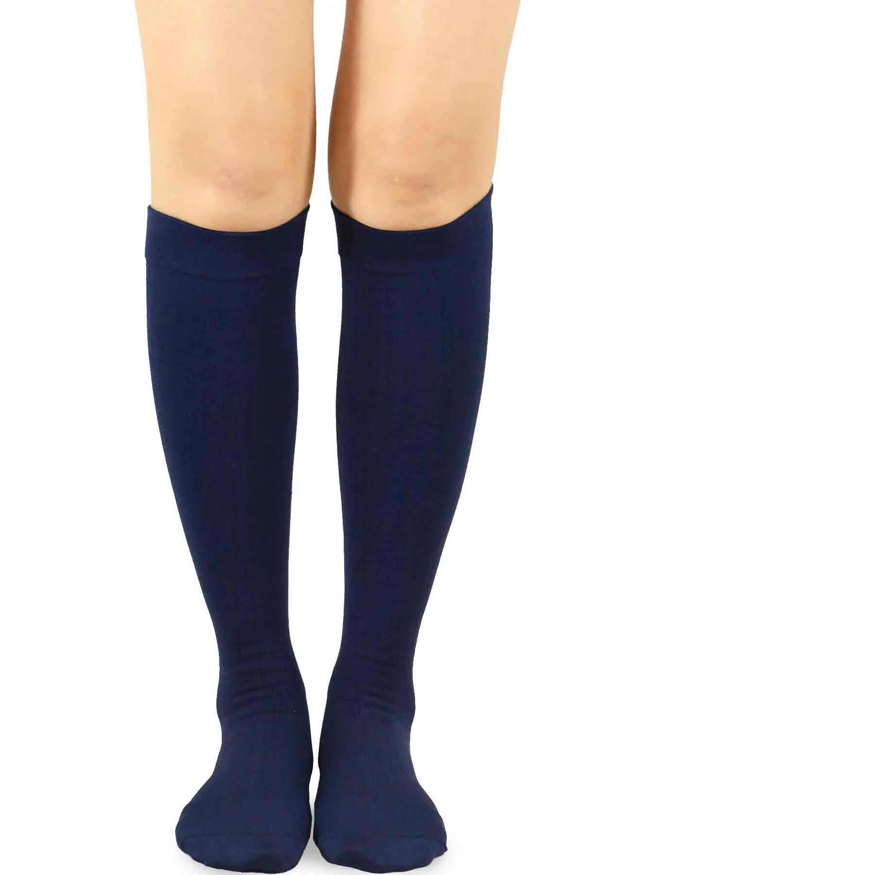 TeeHee Socks Women's Compression Bamboo Knee High Navy 3-Pack (50601)