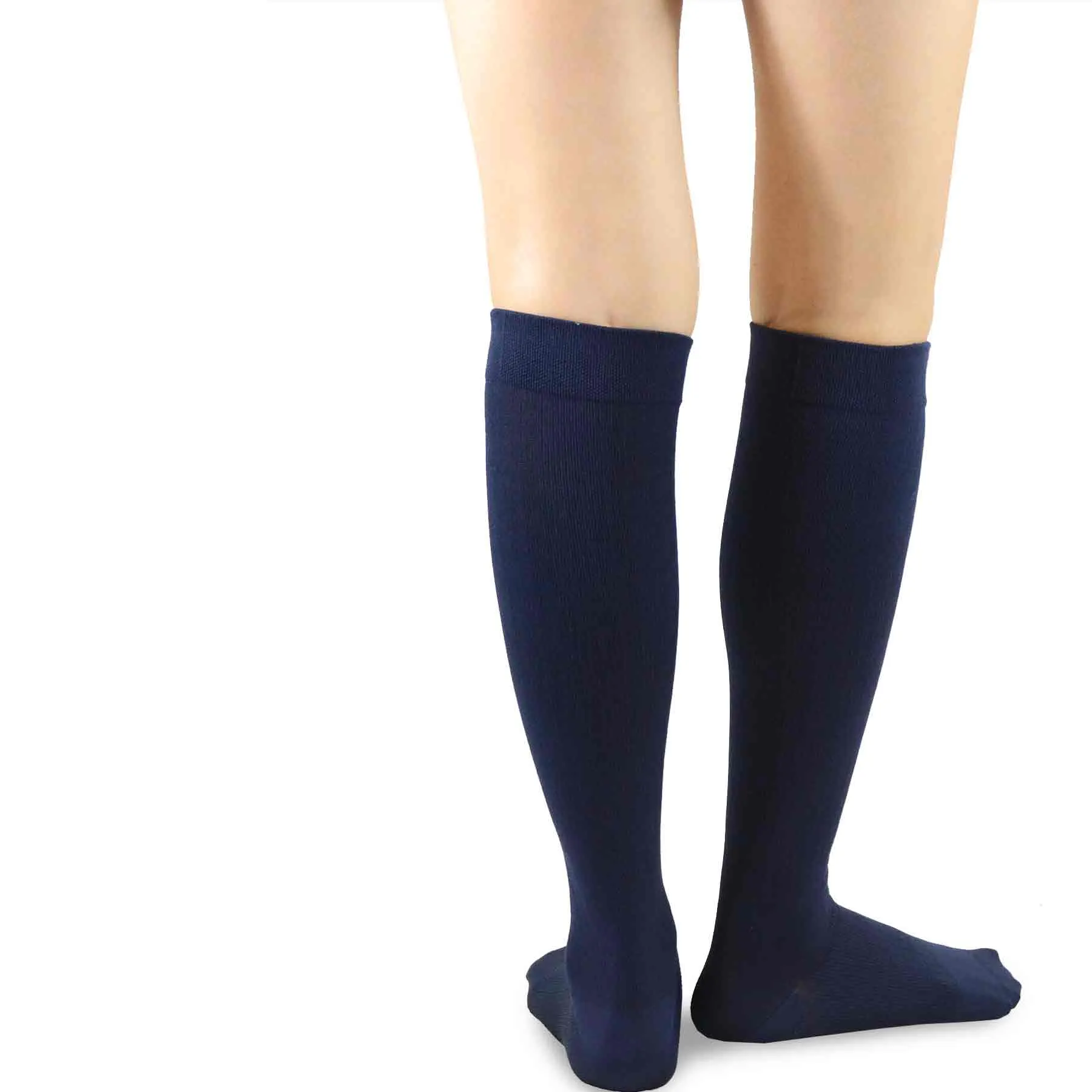 TeeHee Socks Women's Compression Bamboo Knee High Navy 3-Pack (50601)