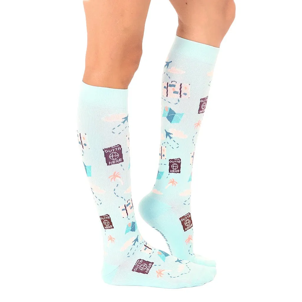 Travel Print Compression Socks with 15-20 mmHg