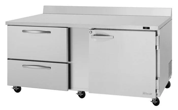 Turbo Air - PWR-72-D2R(L)-N, 1 Solid Door 2 Drawers Worktop Refrigerator