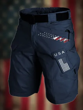 USA FLAG MULTIPLE POCKETS OUTDOOR CARGO SHORTS